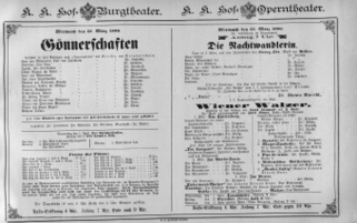 Theaterzettel (Oper und Burgtheater in Wien) 18860331 Seite: 1