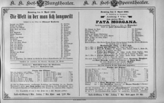 Theaterzettel (Oper und Burgtheater in Wien) 18860403 Seite: 1