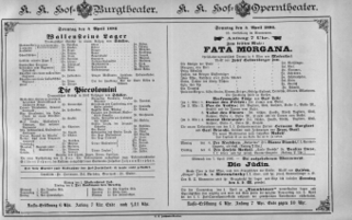 Theaterzettel (Oper und Burgtheater in Wien) 18860404 Seite: 1