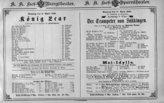 Theaterzettel (Oper und Burgtheater in Wien) 18860411 Seite: 1