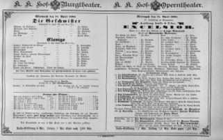 Theaterzettel (Oper und Burgtheater in Wien) 18860414 Seite: 1