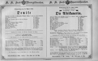 Theaterzettel (Oper und Burgtheater in Wien) 18860415 Seite: 1