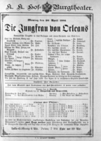 Theaterzettel (Oper und Burgtheater in Wien) 18860426 Seite: 1
