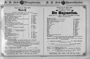 Theaterzettel (Oper und Burgtheater in Wien) 18860427 Seite: 1