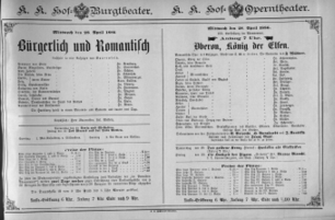 Theaterzettel (Oper und Burgtheater in Wien) 18860428 Seite: 1