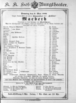Theaterzettel (Oper und Burgtheater in Wien) 18860509 Seite: 1
