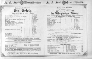 Theaterzettel (Oper und Burgtheater in Wien) 18860511 Seite: 1