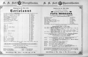 Theaterzettel (Oper und Burgtheater in Wien) 18860523 Seite: 1