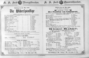 Theaterzettel (Oper und Burgtheater in Wien) 18860525 Seite: 1