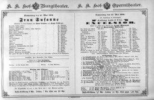 Theaterzettel (Oper und Burgtheater in Wien) 18860527 Seite: 1