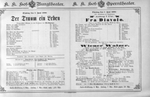 Theaterzettel (Oper und Burgtheater in Wien) 18860601 Seite: 1