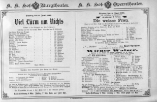 Theaterzettel (Oper und Burgtheater in Wien) 18860608 Seite: 1