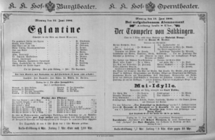 Theaterzettel (Oper und Burgtheater in Wien) 18860614 Seite: 1