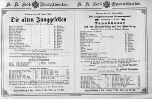 Theaterzettel (Oper und Burgtheater in Wien) 18860615 Seite: 1