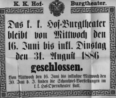 Theaterzettel (Oper und Burgtheater in Wien) 18860616 Seite: 1