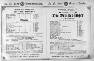 Theaterzettel (Oper und Burgtheater in Wien) 18860901 Seite: 1