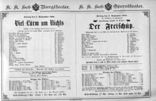 Theaterzettel (Oper und Burgtheater in Wien) 18860903 Seite: 1