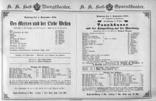 Theaterzettel (Oper und Burgtheater in Wien) 18860905 Seite: 1