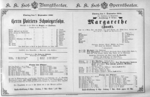 Theaterzettel (Oper und Burgtheater in Wien) 18860907 Seite: 1