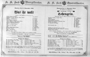 Theaterzettel (Oper und Burgtheater in Wien) 18860911 Seite: 1