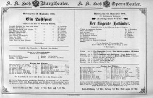 Theaterzettel (Oper und Burgtheater in Wien) 18860913 Seite: 1