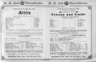 Theaterzettel (Oper und Burgtheater in Wien) 18860916 Seite: 1