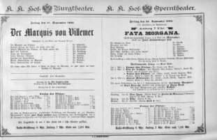 Theaterzettel (Oper und Burgtheater in Wien) 18860924 Seite: 1