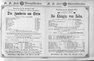 Theaterzettel (Oper und Burgtheater in Wien) 18860930 Seite: 1