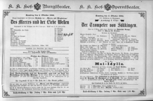 Theaterzettel (Oper und Burgtheater in Wien) 18861002 Seite: 1