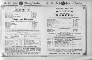 Theaterzettel (Oper und Burgtheater in Wien) 18861004 Seite: 1
