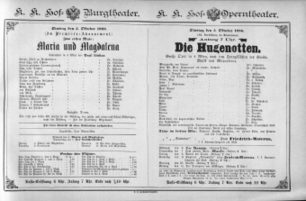 Theaterzettel (Oper und Burgtheater in Wien) 18861005 Seite: 1