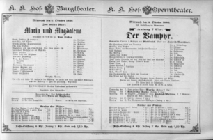 Theaterzettel (Oper und Burgtheater in Wien) 18861006 Seite: 1