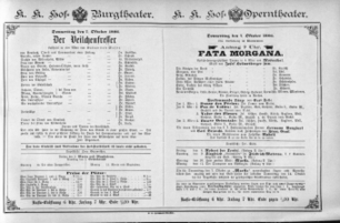 Theaterzettel (Oper und Burgtheater in Wien) 18861007 Seite: 1