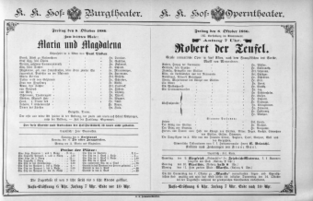 Theaterzettel (Oper und Burgtheater in Wien) 18861008 Seite: 1