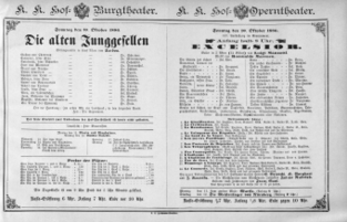 Theaterzettel (Oper und Burgtheater in Wien) 18861010 Seite: 1