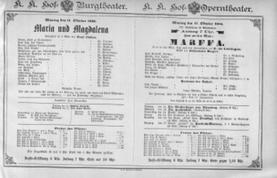 Theaterzettel (Oper und Burgtheater in Wien) 18861011 Seite: 1