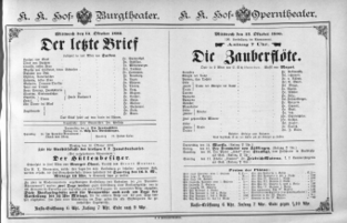 Theaterzettel (Oper und Burgtheater in Wien) 18861013 Seite: 1