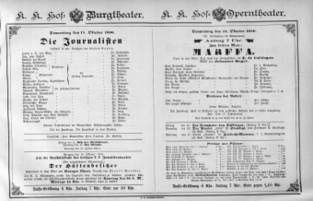 Theaterzettel (Oper und Burgtheater in Wien) 18861014 Seite: 1