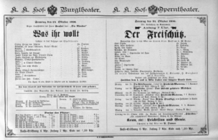 Theaterzettel (Oper und Burgtheater in Wien) 18861024 Seite: 1