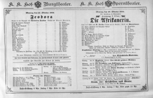 Theaterzettel (Oper und Burgtheater in Wien) 18861025 Seite: 1