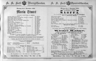 Theaterzettel (Oper und Burgtheater in Wien) 18861101 Seite: 1