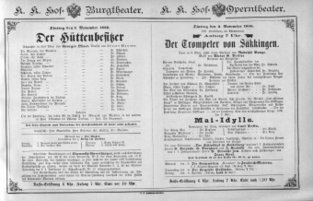Theaterzettel (Oper und Burgtheater in Wien) 18861102 Seite: 1