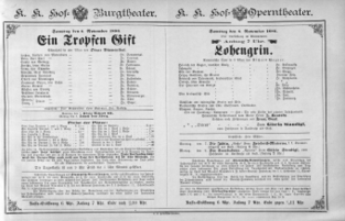 Theaterzettel (Oper und Burgtheater in Wien) 18861106 Seite: 1