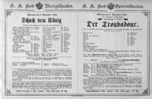 Theaterzettel (Oper und Burgtheater in Wien) 18861108 Seite: 1