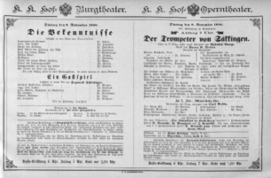 Theaterzettel (Oper und Burgtheater in Wien) 18861109 Seite: 1