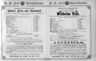 Theaterzettel (Oper und Burgtheater in Wien) 18861113 Seite: 1