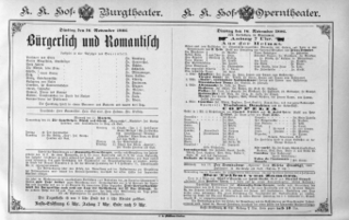 Theaterzettel (Oper und Burgtheater in Wien) 18861116 Seite: 1
