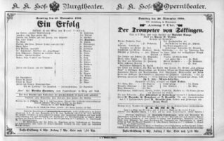 Theaterzettel (Oper und Burgtheater in Wien) 18861120 Seite: 1