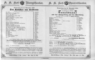 Theaterzettel (Oper und Burgtheater in Wien) 18861125 Seite: 1