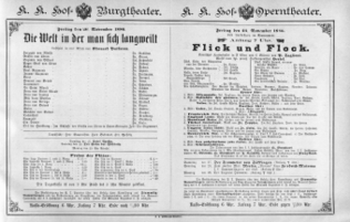 Theaterzettel (Oper und Burgtheater in Wien) 18861126 Seite: 1